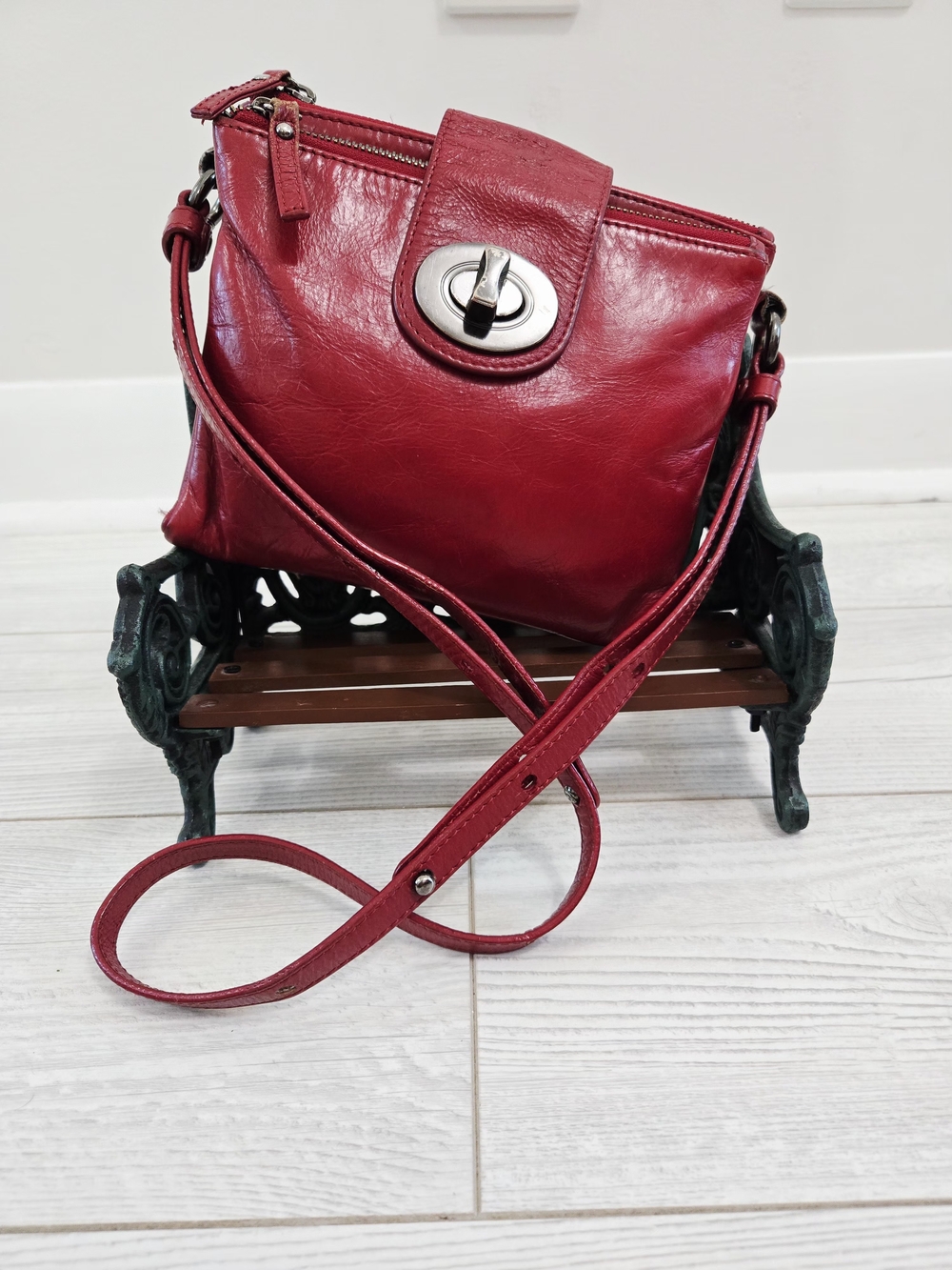 Danier Red Leather Crossbody with Turn-Lock Closure